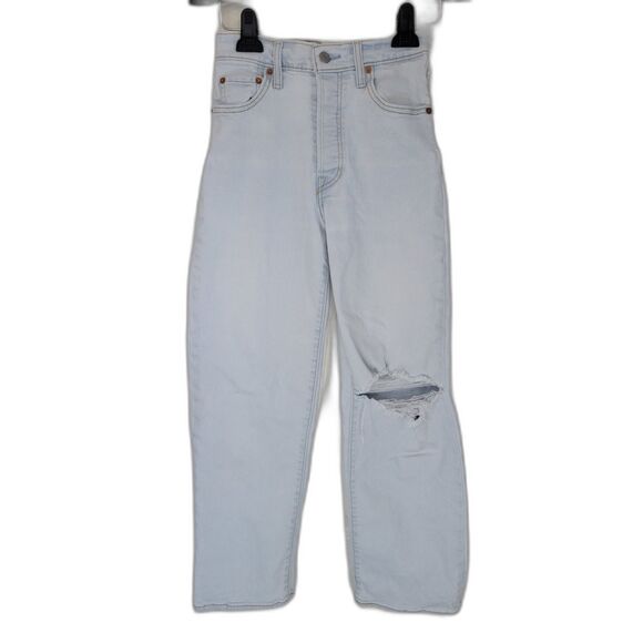 Levi's Ribcage Straight Ankle Distressed Light Wash Jeans - Picture 1 of 4